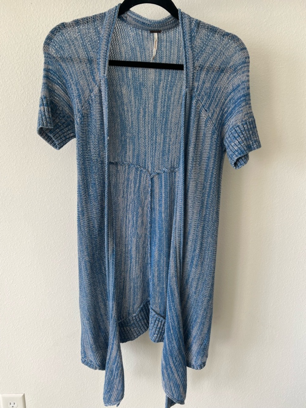 Free People Open-Knit Cardigan Blue and White Marled Medium